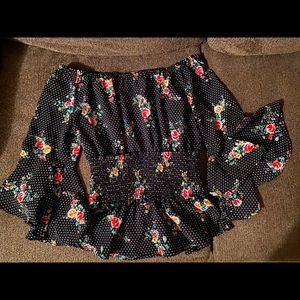 Black polka dot and rose blouse Medium